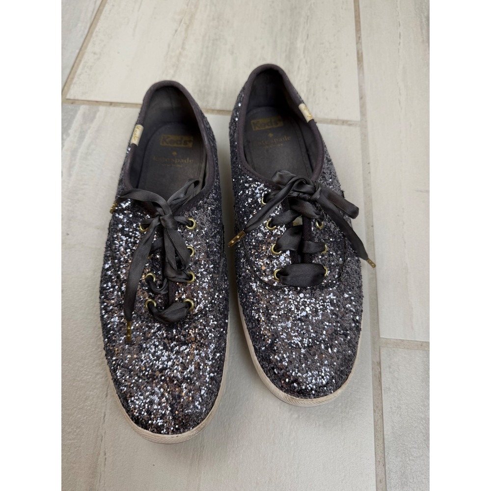 Kate Spade x Keds Womens Champion Glitter Sneakers Charcoal Gray 8.5 WF56376M